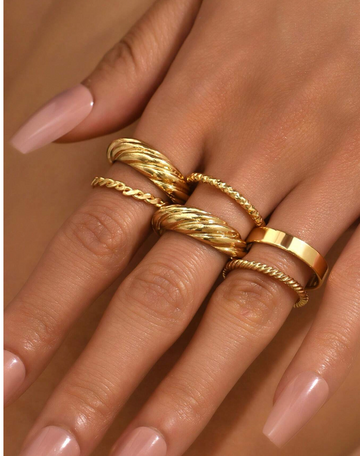 6pcs/set European And American Fashion Trend Spiral Design Ring Set