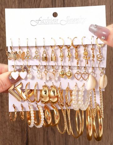 48pcs/set Fashionable Faux Pearl Twist Design Wide Multilayer Earrings, Perfect For Party, Date, Gift And Daily Wear