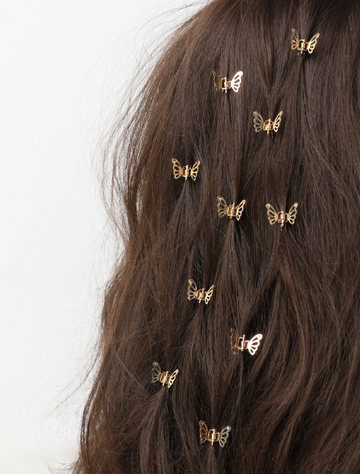 10pcs Mixed Color Small Butterfly Shape Alloy Fashionable Cute Hair Clips