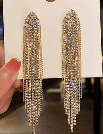 1pair Glamorous Zinc Alloy Rhinestone Tassel Drop Earrings For Women For Party