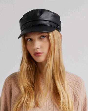 1pc Unisex Pu Leather Beret Hat With Soft Top For Autumn/winter Outdoor Activities