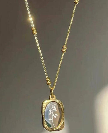 1pc Simple And Elegant 'magic Mirror Rose' Stainless Steel Pendant Necklace