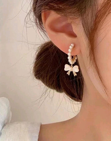 Faux Pearl & Bow Decor Drop Earrings