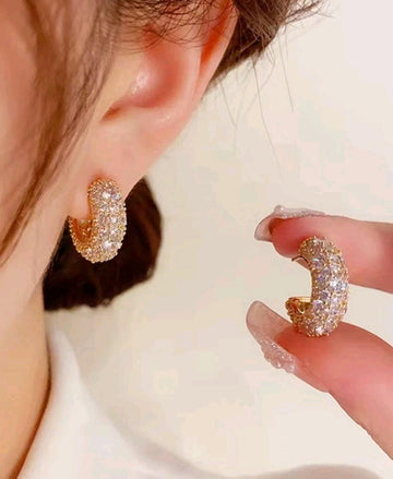 1pair Fashionable Cubic Zirconia C Shape Simple Design Elegant Quality Ladies' Earrings