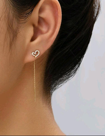 Cubic Zirconia Heart Decor Threader Earrings