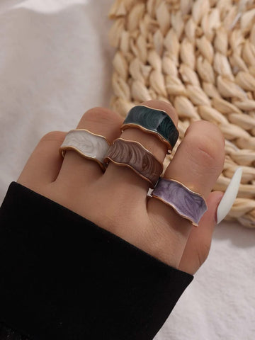4pcs Wavy Design Cuff Ring