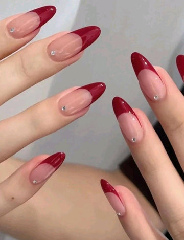 24pcs French Style Long Almond Full Cover Fake Nail Set Press On Nails Nail Supplies