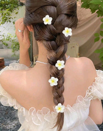 5pcs White Eggplant Flower Hairpins, Sweet And Fashionable
