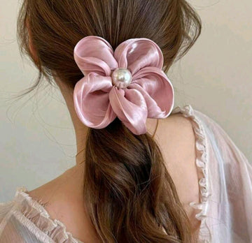 Y2K Colorful Flower Pearl Hair Scrunchie With Mesh For Ponytail Or Bun Hairstyle, 1pc