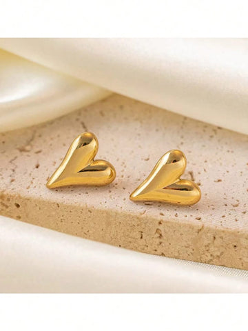 Cross-border Wholesale European And American Style 18k Gold-plated Stainless Steel Women's Earrings With Gold Heart-shaped Pendant