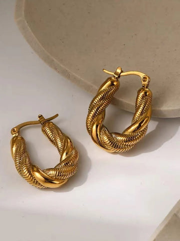 1Pair Delicate Light Luxury Linen Pattern Titanium Steel Earrings High-Grade Sense Of Europe And The United States Simple Retro Earrings