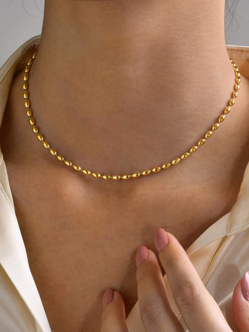 1pc Fashionable Stainless Steel Minimalist Beaded Necklace For Women For Daily Decoration