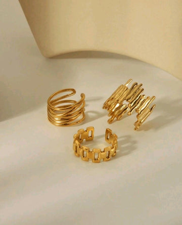 3pcs Stainless Steel Trendy Hollow Asymmetrical Geometric Butterfly Wing Curved Textured Multi-Layer Rings Set For Women, Suitable For Daily Wear