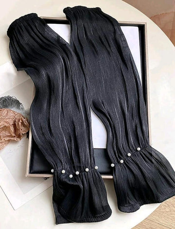 A Pair Of Solid Color Ice Silk Arm Sleeves With Pearl Decoration