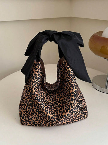 Fashion Cute Bow Handbag, Casual Canvas Shoulder Bag, Suitable For School, Work, Dating
