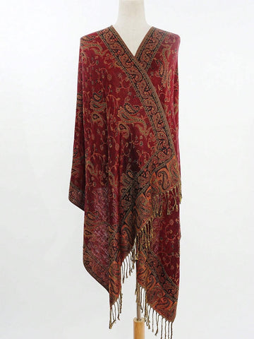 ... A Women's Multi-Color Retro Jacquard Paisley Bohemian Style Long Tassel Windproof Large Shawl Scarf, Suitable For Daily Travel And Photography Wear Boho Accessories Women