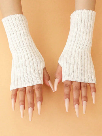 1 Pair Striped Fashionable Versatile Acrylic Knitted Fingerless Gloves, Warm Wrist Arm Warmers For Autumn/Winter