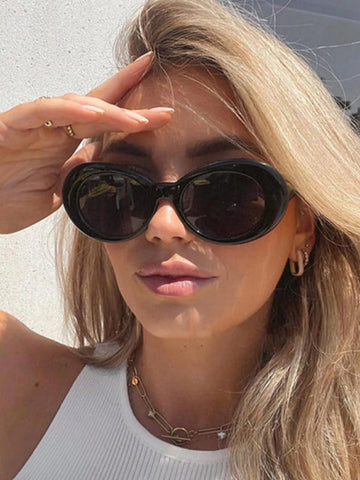 1pc Women's Fashionable Large Oval Frame Sunglasses In Minimalist Design, Available In Black And White, Perfect For Everyday Wear, Travel, And Vacation In Summer Sunglasses Beach Sun Glasses Beach Accessories For Women Sun Glasses Sunglasses Shades