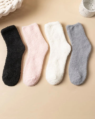 4pairs Solid Fluffy Crew Socks