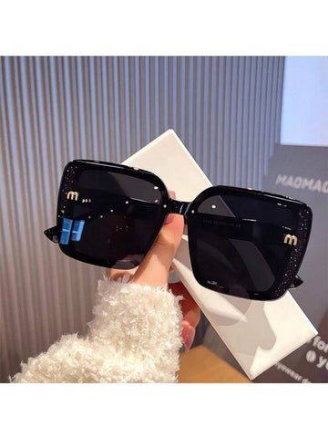 Large Frame Black Round Face, Big Face Anti-UV Fashion Glasses, Fashion Elegant High-End Square Glitter Fashion Glasses 2024 New, Comes With Black Glasses Box