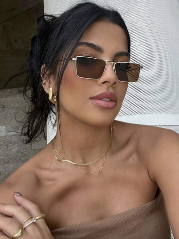 1pc/2pcs Metal Square Glasses With A Small Frame, Vintage, Fashion Glasses, And Personalized Daily Attire, Beach Accessories, Shade Glasses Beach Accessories For Women Glasses Shades Basics Fall Winter Women Outfits Clothes Business Casual Gifts