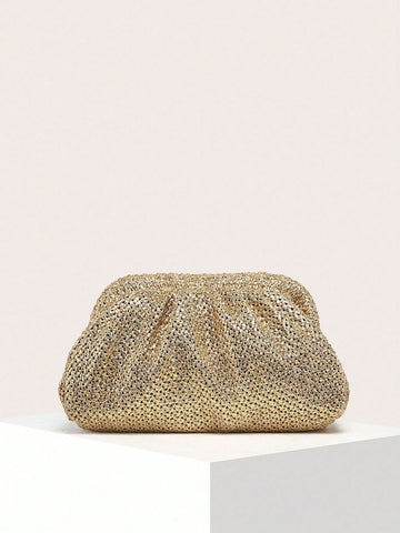 1pc Women's Vintage Grass Woven Cloud Folded Clutch Bag, Elegant Clutch Bag For Women, Holiday Essentials,Perfect For Travel, Vacation, Holiday & Beach