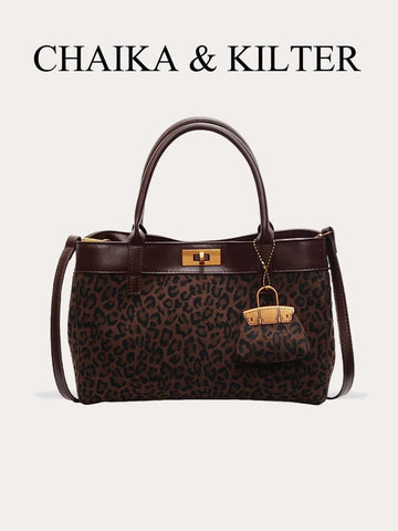 2pcs Solid & Leopard Printed Velvet Handbags, Vintage Fashion Casual Women Shoulder Bags With Adjustable Strap & Metal Buckle Closure, Suitable For Daily, Date, Commute, Leopard Print Purse For Women Leopard Comeback