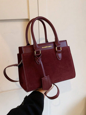 BELLEBORG New Suede Texture Wine Red Women Business Handbag With Shoulder Strap, Bag For Women Elegant