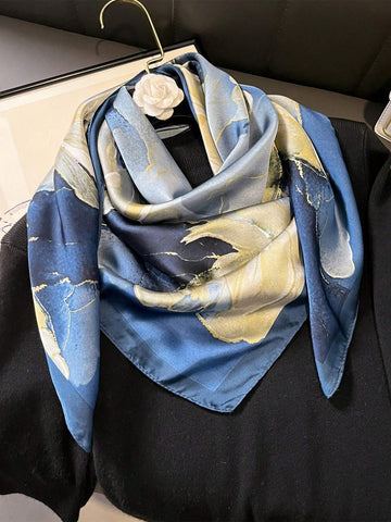 90*90cm Flower Printed Bandana Scarf, Spring Women's Sunscreen Windproof Headscarf, Fashionable Smooth Satin Shawl, Suitable For Daily Wear Bandana,Hair Band,Head Band Ideal For Dressing Up Your Look Winter Fall Valentine's Day
