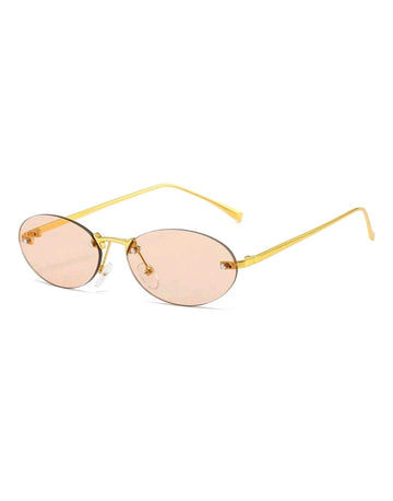 1 Pair Women's Champagne Oval Frameless Metal Leg Edgy Small Frame Fashion Eyeglasses, Suitable For Everyday Wear