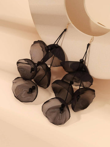 1pair Fashionable Layered Fabric & Chiffon & Lace Decor Charm Drop Earrings