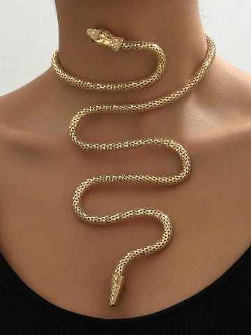 1pc Autumn/Winter Metallic Snake Coiled Necklace