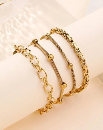 4pcs/Set Fashionable Ladies' Stainless Steel 18K Gold Plated Bracelet Set, Suitable For Daily Wear, Holiday, Wedding Gift