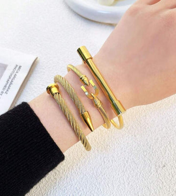 3 Pcs Gorgeous Fashion Stainless Steel Horseshoe Bangle Combination Suitable For Holiday Gifts Girlfriend