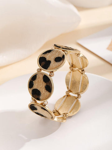 1pc Fashionable Leopard Print Elastic Bracelet, Practical For Daily Wear Or Party Gifts