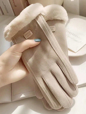 1pair Beige Thickened Winter Touchscreen Gloves Halloween Accessories Winter Gloves