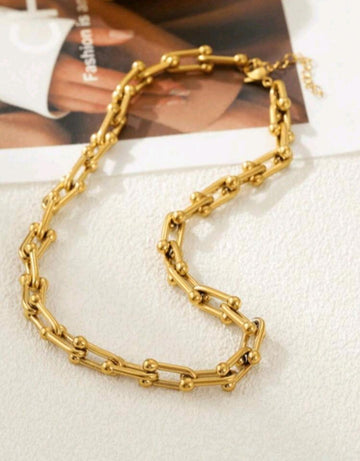 1pc Stainless Steel Fashion U-Shaped Chain Bracelet & Necklace Set For Women