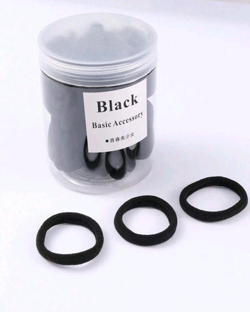 50pcs Teen Girls' Black Basic High Elasticity Hair Ties For Ponytail