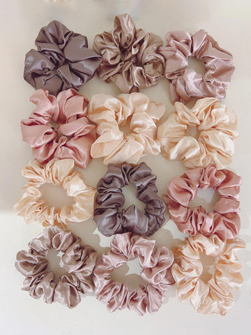 12pcs Women Pink Khaki Solid Casual Scrunchie For Daily Life