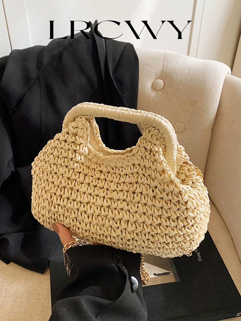 Fashionable Straw Woven Handbag, Elegant For Vacation Travel, Sophisti