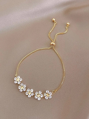 Cubic Zirconia Flower Decor Bracelet
