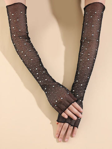 Rhinestone Decor Long Arm Sleeves