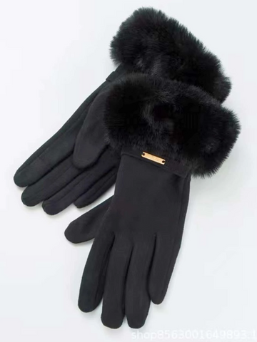 Metal Decor Fuzzy Gloves