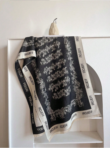1pc Women's Black Winter Plant Printed Faux Cashmere Jacquard Warm Scarf Shawl