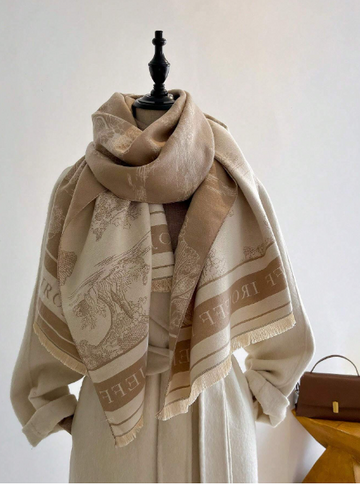 1pc Ladies' Khaki Color Plant Pattern Printed Faux Cashmere Jacquard Scarf Shawl For Warmth And Daily Wear