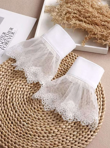 1pair Women Contrast Lace Trim Elegant Fake Cuffs, For Dress Decoration