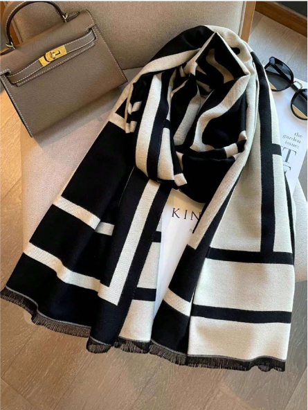 1pc High-end Black Scarf For Women,  Latest Korean Style Warm Neck Wrap, Shawl For Elegant Outfit