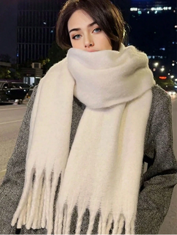 1pc Women's Thickened Solid Color Winter Scarf, Lady's Fashionable & Versatile Lazy Shawl