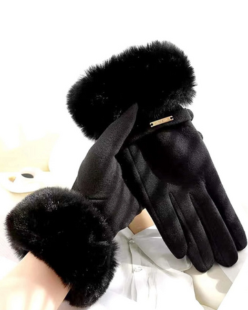 Metal Decor Fuzzy Gloves
