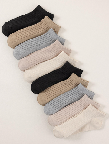 10pairs/set Solid Color Forest Striped Versatile Women's Ankle Socks